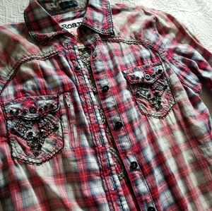 ROAR Western rhinestone button down SIZE Small